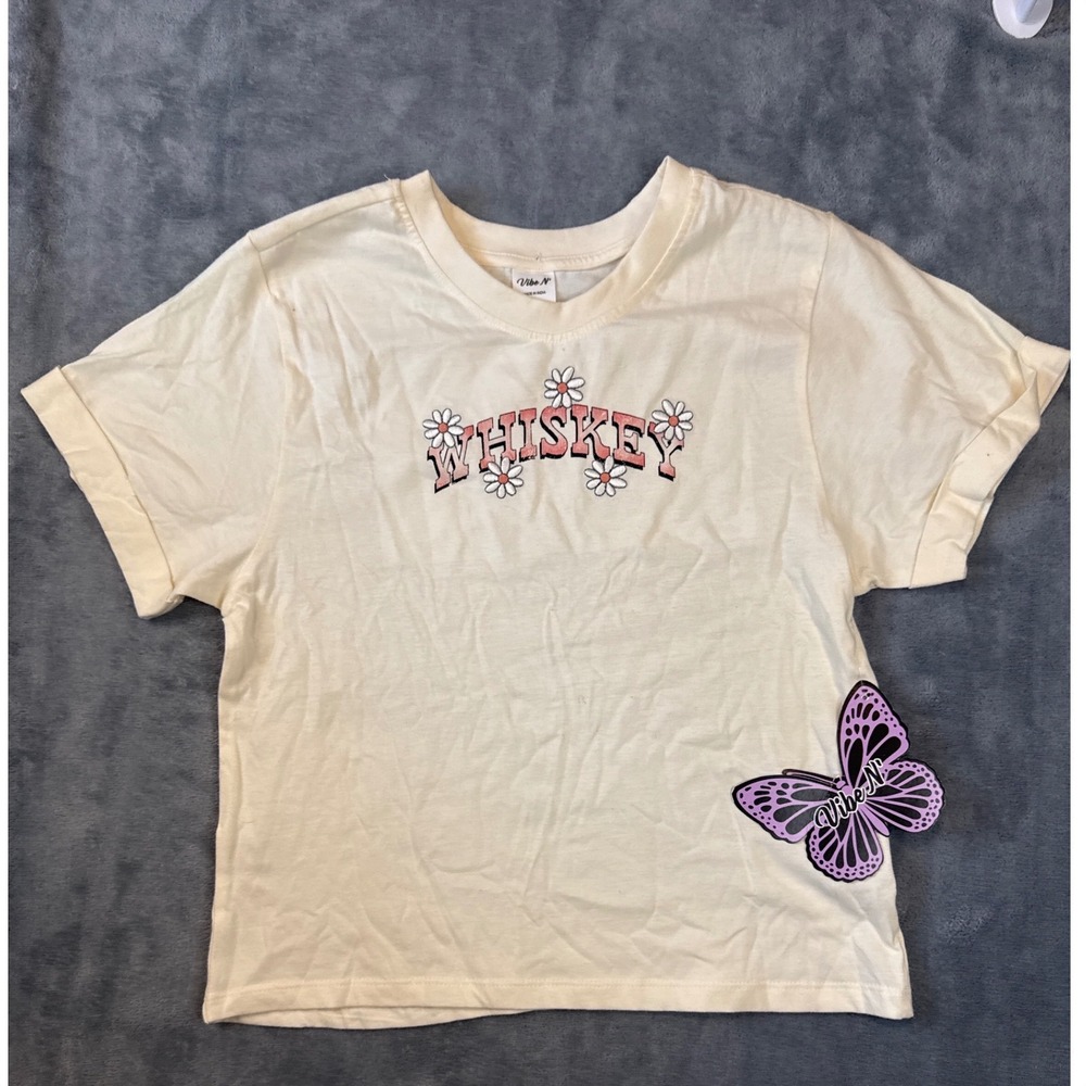 Vibe N Whiskey Business Graphic Tee Cream Western Skull Cowboy Hat XS